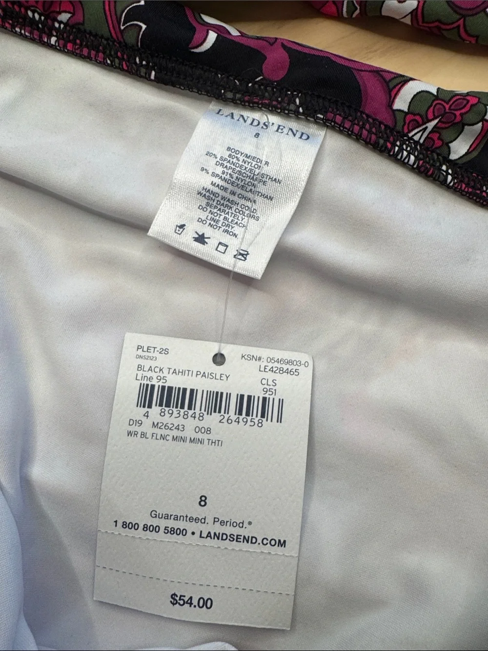 Lands' End NWT Pink Black Paisley Tankini Swim Skirt Set Underwire Adjustable 8